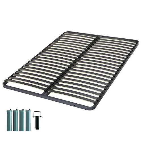 Ebac Sommier à lattes + pieds 140x190 C221 - 40 lattes bois - Fabrication française