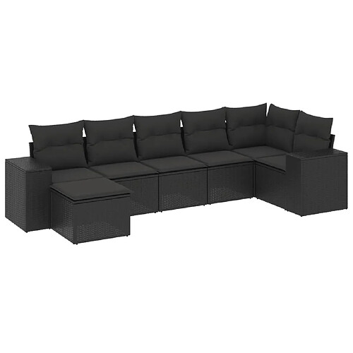 Maison Chic Ensemble Tables et chaises d'extérieur 7pcs avec coussins,Salon de jardin noir résine tressée -GKD728364