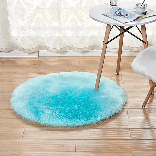 LUUCOZK Tapis Moelleux en Fausse Fourrure Tapis Shaggy pour Chambre à Coucher Salon - Rond-Bleu Clair-90x90cm