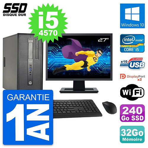 PC Tour HP ProDesk 600 G1 Ecran 27" i5-4570 RAM 32Go SSD 240Go Windows 10 Wifi · Occasion