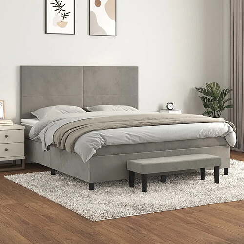 Maison Chic Lit Adulte - Lit simple Lit à sommier tapissier et matelas moelleux - Meuble de Chambre - Gris clair 160x200cm Velours -MN22585