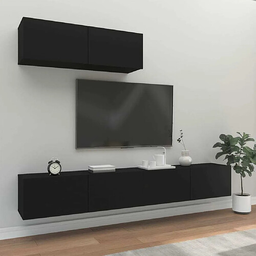 Maison Chic Ensemble de meubles TV 3 pcs | Banc TV Moderne pour salon | Meuble de Rangement - Noir Bois d'ingénierie -MN59604