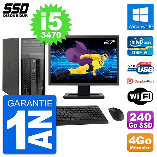 PC Tour HP 6300 CMT Ecran 27" Intel i5-3470 RAM 4Go SSD 240Go Windows 10 Wifi · Occasion