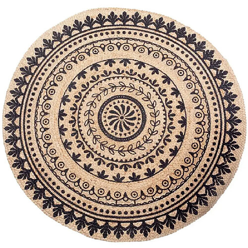 Ixil Tapis rond en Jute 120 cm - Nature et Noir