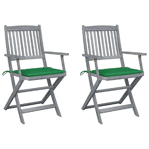 Maison Chic Lot de 2 Chaises pliables d'extérieur avec coussins | Chaises de jardin | Fauteuil Relax Bois d'acacia -GKD67246