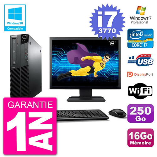 PC Lenovo M82 SFF Ecran 19" i7-3770 RAM 16Go Disque 250Go Graveur DVD Wifi W7 · Occasion