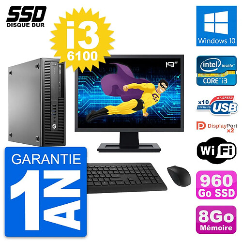 PC HP EliteDesk 800 G2 SFF Ecran 19" i3-6100 RAM 8Go SSD 960Go Windows 10 Wifi · Occasion