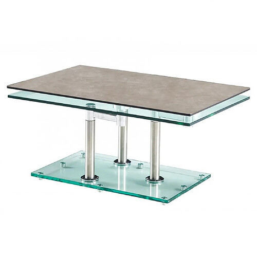 Inside 75 Table basse MATCH CERAMIQUE GREY 2 plateaux pivotants en verre piétement acier