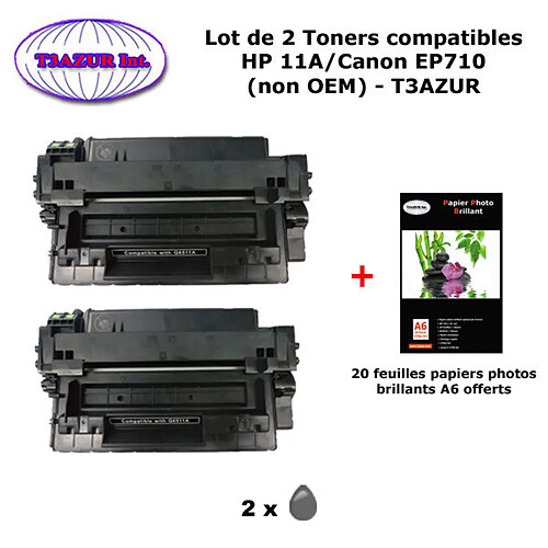 2 Toners génériques Canon EP710 pour imprimante Canon i-Sensys LBP3460, LBP3460, EP-710 + 20f papiers photos A6 -T3AZUR