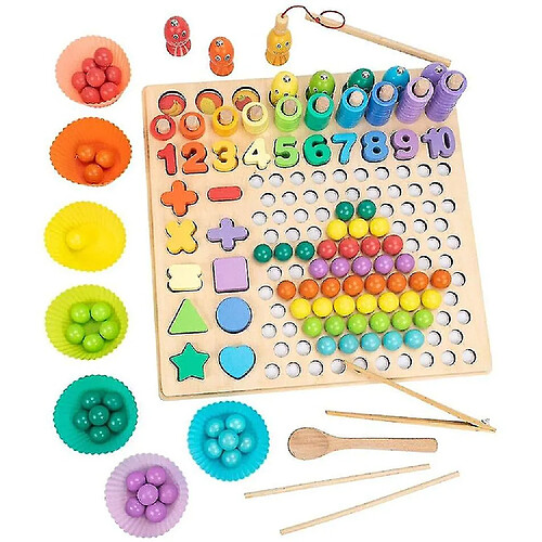 Universal 1 jouet éducatif en bois maths pêche jeux de société main cerveau entrainement pince perles puzzle jeux maths