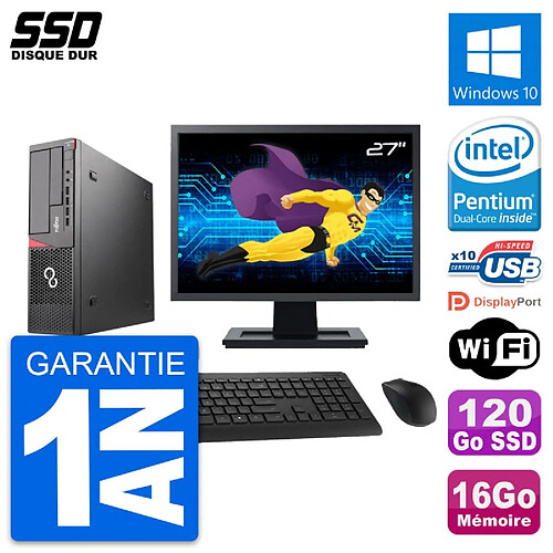 PC Fujitsu E720 E85+ DT Ecran 27" Intel G3220 RAM 16Go SSD 120Go Windows 10 Wifi · Occasion