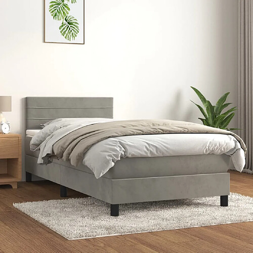 vidaXL Sommier à lattes de lit et matelas Gris clair 100x200cm Velours