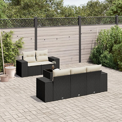 vidaXL Salon de jardin 6 pcs avec coussins noir résine tressée