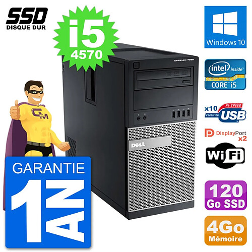 PC Tour Dell 7020 Intel Core i5-4570 RAM 4Go SSD 120Go Windows 10 Wifi · Occasion