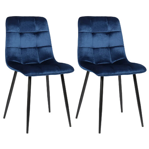 Decoshop26 Lot de 2 chaises de salle à manger en velours bleu pieds métal noir mat style moderne CDS10098