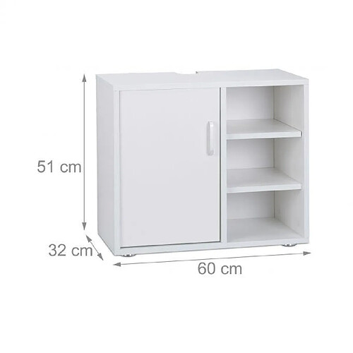 Helloshop26 Dessous de lavabo meuble salle de bain 1 porte 3 étagères wc MDF blanc 13_0000909_2