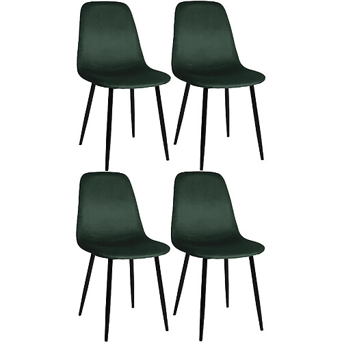 Decoshop26 Lot de 4 chaises de salle à manger design moderne en tissu velours vert foncé pieds en métal noir 10_0001826