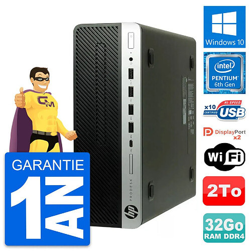 PC HP ProDesk 600 G3 SFF Intel Pentium G4400 RAM 32Go Disque 2To Windows 10 Wifi · Occasion