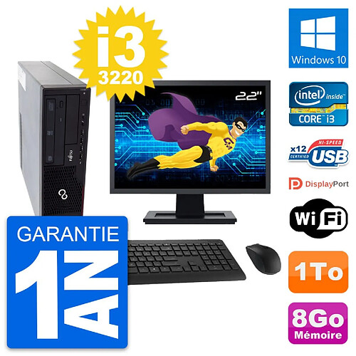 PC Fujitsu E910 DT Ecran 22" Intel i3-3220 RAM 8Go Disque 1To Windows 10 Wifi · Occasion