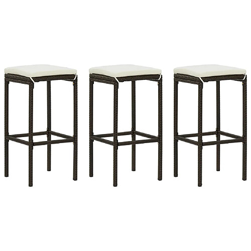 vidaXL Tabourets de bar avec coussins lot de 3 marron résine tressée