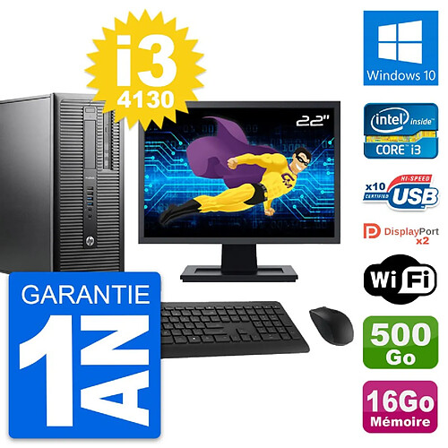 PC Tour HP 600 G1 Ecran 22" Intel i3-4130 RAM 16Go Disque 500Go Windows 10 Wifi · Occasion