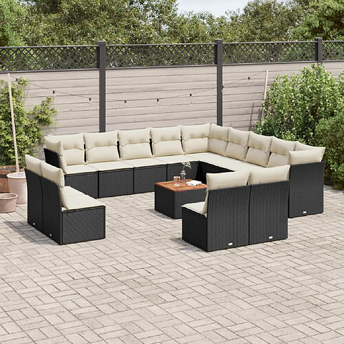 vidaXL Salon de jardin avec coussins 14 pcs noir résine tressée