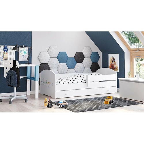 HT MEUBLES Lit enfant LOU avec tiroir balustrade et matelas inclus