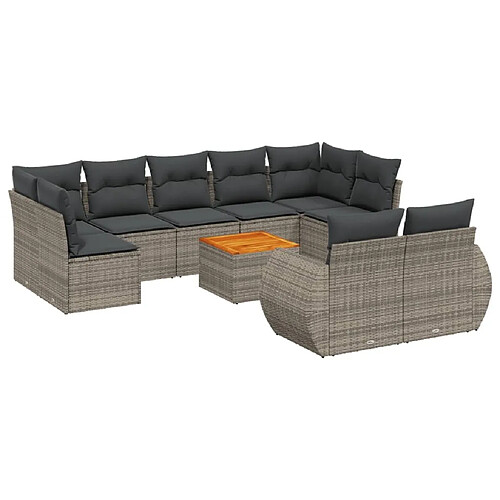 Maison Chic Salon de jardin avec coussins 10 pcs, Ensemble Tables et chaises de jardin, gris résine tressée -GKD410345