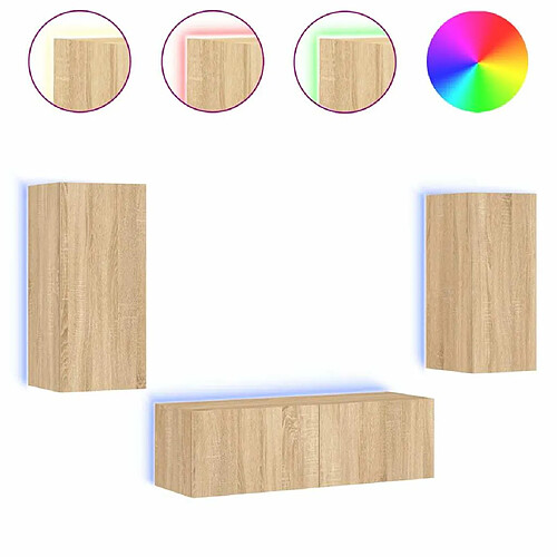 Maison Chic Lot de 3 Meuble TV muraux, Banc TV avec lumières LED pour salon, Meuble de rangement chêne sonoma -GKD67395