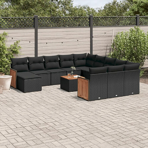 vidaXL Salon de jardin avec coussins 13 pcs noir résine tressée