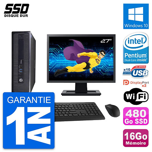 PC HP 600 G1 SFF Ecran 27" Intel G3220 RAM 16Go SSD 480Go Windows 10 Wifi · Occasion