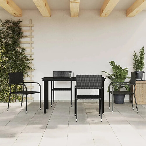 vidaXL Ensemble à manger de jardin 5 pcs noir résine tressée et acier