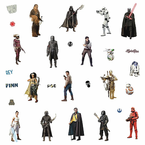 Roommates 28 Stickers Star Wars - modèle L'Ascension de Skywalker avec Rey, Poe, Finn et Kylo Ren