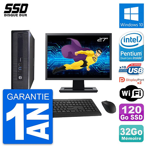 PC HP 600 G1 SFF Ecran 27" Intel G3220 RAM 32Go SSD 120Go Windows 10 Wifi · Occasion