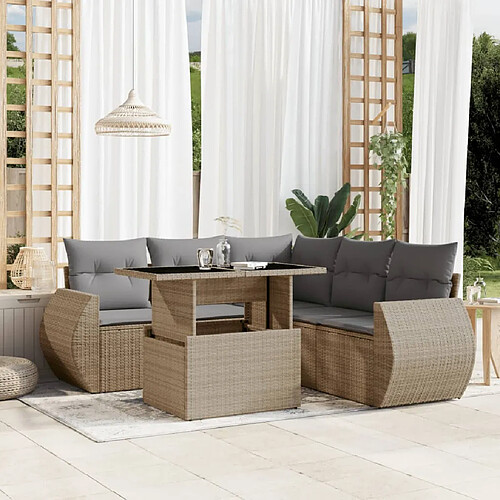 vidaXL Salon de jardin avec coussins 6 pcs beige résine tressée