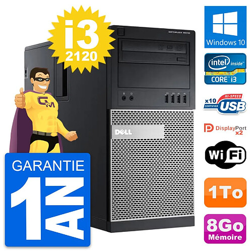 PC Tour Dell OptiPlex 9010 Intel Core i3-2120 RAM 8Go Disque 1To Windows 10 Wifi · Occasion