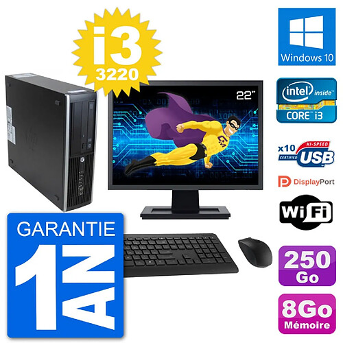 PC HP 8300 SFF Ecran 22" Intel i3-3220 RAM 8Go Disque 250Go Windows 10 Wifi · Occasion