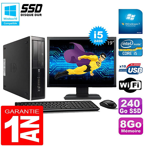 PC HP Compaq Pro 6300 SFF I5-2400 8Go 240Go SSD Graveur DVD Wifi W7 Ecran 19" · Occasion