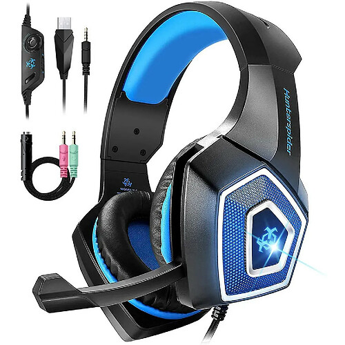 Chrono Casque Gaming,Casque Filaire PS4 avec Antibruit Stéréo Bass Microphone Réglable,Casque PC LED Lumière avec Micro 3.5mm Jack Pour PS4,Xbox One,Nintendo Switch,WiU,PSP,PC Laptop,Computer,iPad,Phones,Etc