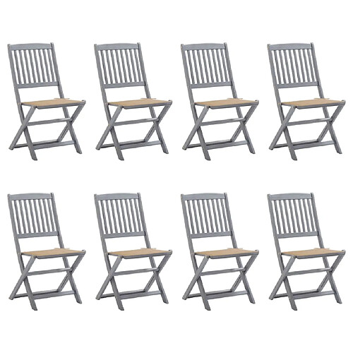 vidaXL Chaises pliables d'extérieur lot de 8 et coussins Bois d'acacia