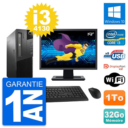 PC Lenovo M93p SFF Ecran 19" Intel i3-4130 RAM 32Go Disque 1To Windows 10 Wifi · Occasion