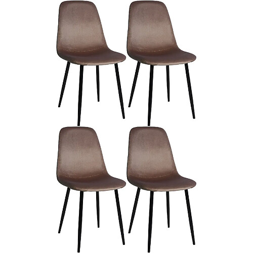 Decoshop26 Lot de 4 chaises de salle à manger design simple avec pieds en métal noir et assise en tissu marron 10_0001832