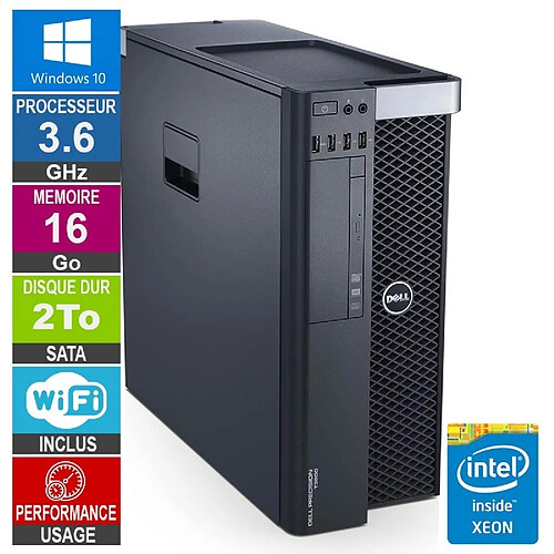 Dell T3600 Xeon E5-1620 3.80GHz 16Go/2To Quadro K2000 Wifi W10 · Reconditionné