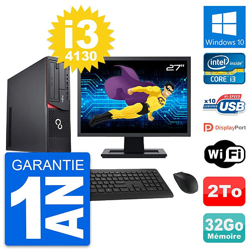 PC Fujitsu E920 DT Ecran 27" Intel i3-4130 RAM 32Go Disque 2To Windows 10 Wifi · Occasion