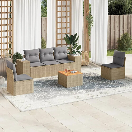 vidaXL Salon de jardin avec coussins 6 pcs beige résine tressée