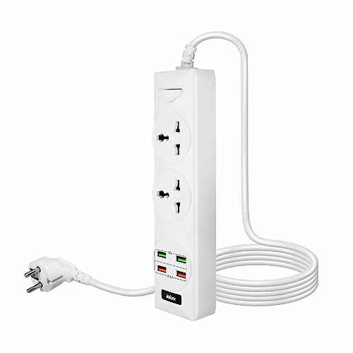 Multiprise 2 prises + 4 ports USB 2,4A Câble 2m Antistatique Inkax Blanc