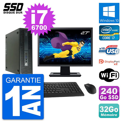 PC HP 600 G2 SFF Ecran 27" Intel Core i7-6700 RAM 32Go SSD 240Go Windows 10 Wifi · Occasion