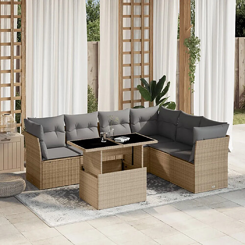 vidaXL Salon de jardin avec coussins 7 pcs beige résine tressée