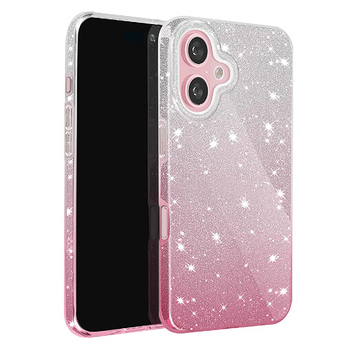 Avizar Coque Paillette pour iPhone 16 Plus Hybride Design Glamour Blanc / Rose