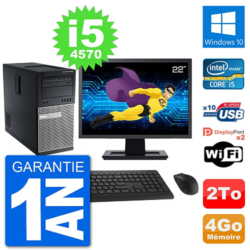 PC Tour Dell 7020 Ecran 22" Intel i5-4570 RAM 4Go Disque 2To Windows 10 Wifi · Occasion